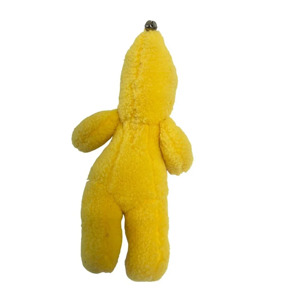 Vintage Yellow Rubber Face‎ Plush Baby Doll With Red Hair & Bell Accents